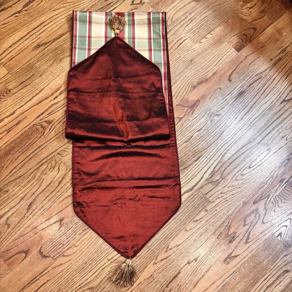 Christmas Plaid Table Runner Tassel‎ Ends Red Green Gold Holiday Decor 91